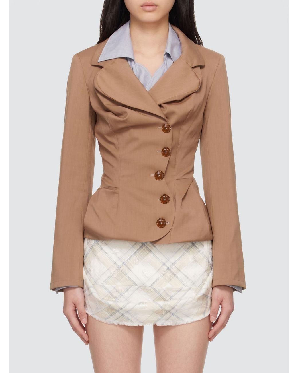 Vivienne Westwood White Short Double-Breasted Draped Wool Blazer