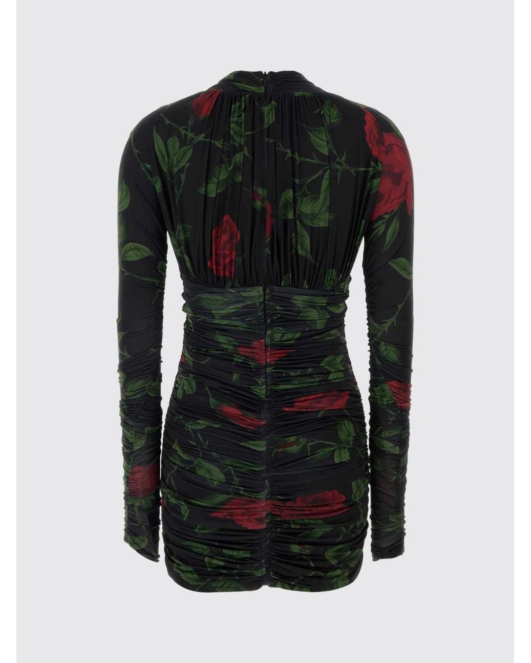 Blumarine Black Draped Sheath Mini Dress With Floral Pattern And V-Neck