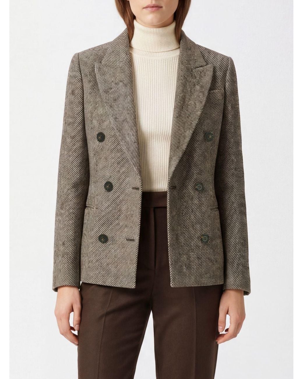 Brunello Cucinelli Brown Striped Double-Breasted Wool And Silk Blazer