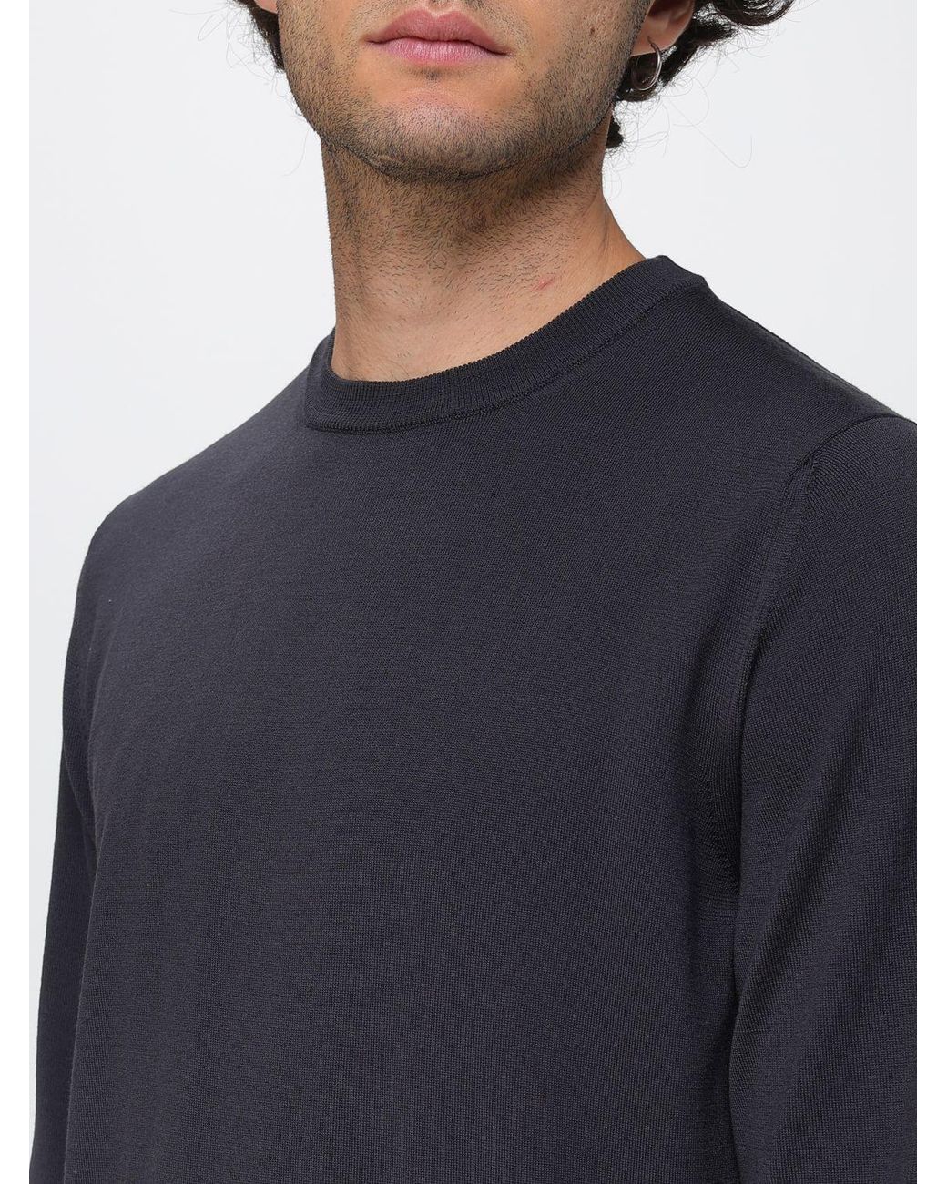 Zanone Blue Crewneck Wool Blend Jumper With Long Sleeves And Ribbed Trims for men