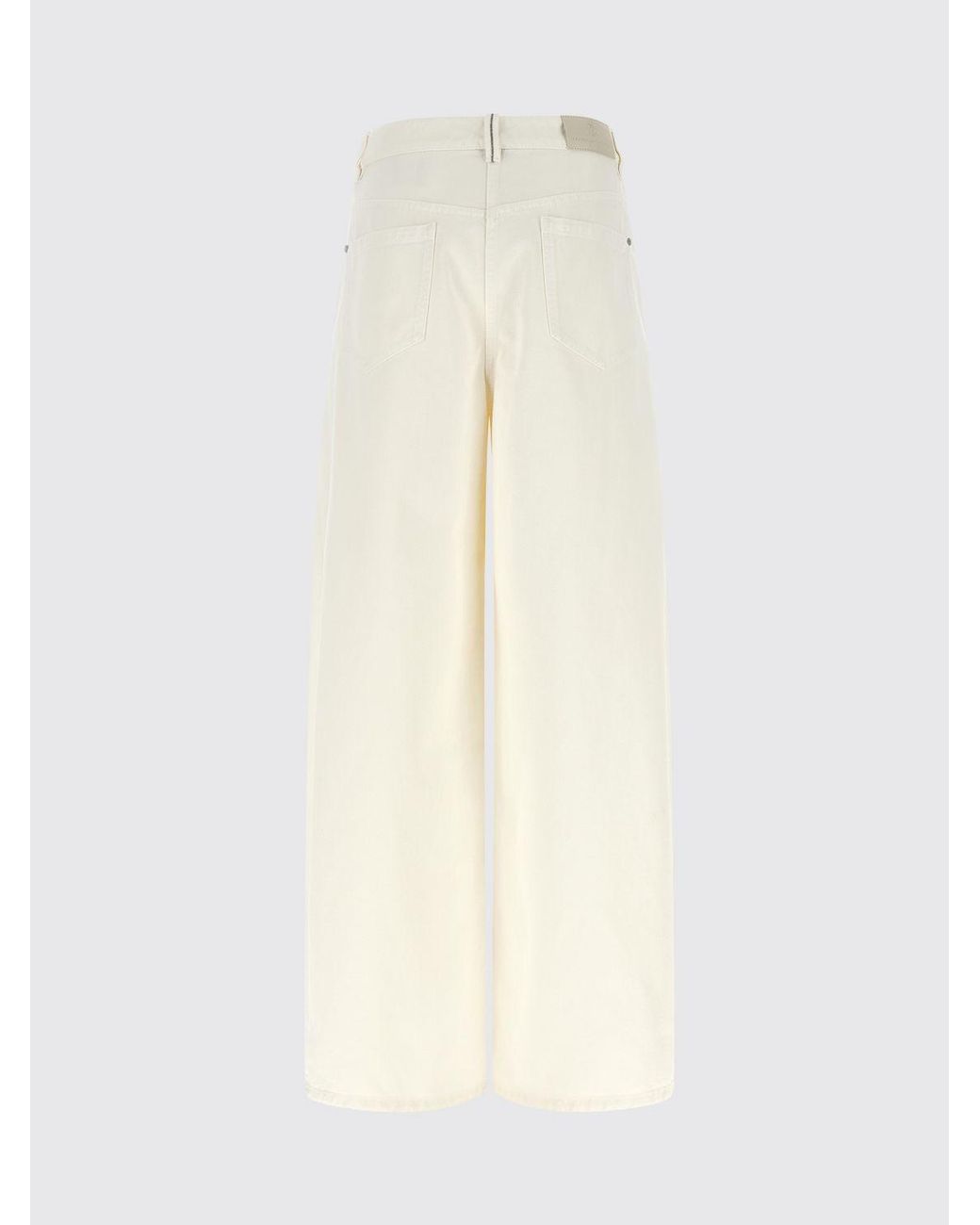 Brunello Cucinelli Natural High-Waisted Wide Leg Cotton Denim Jeans With Monili
