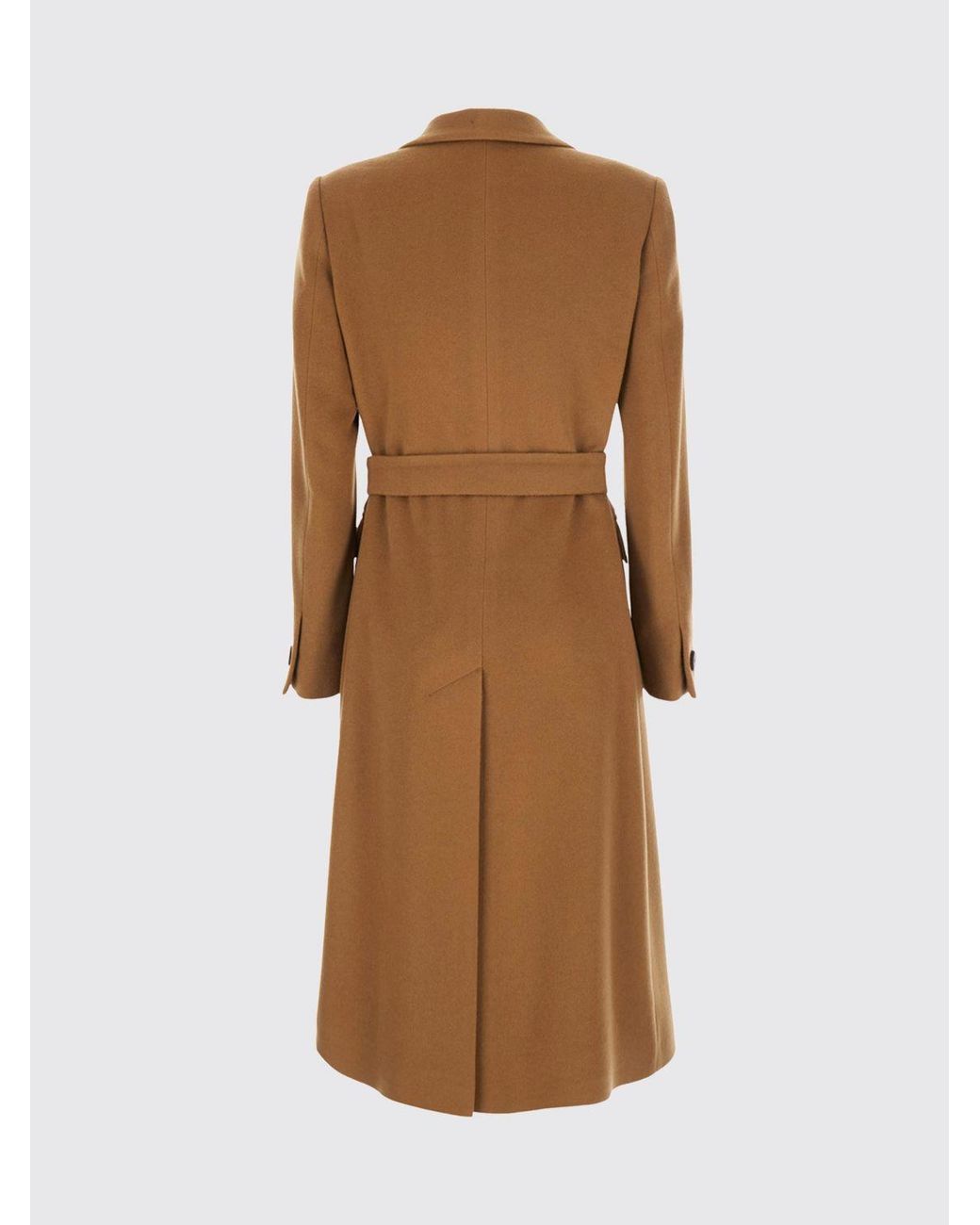 Tagliatore Natural Double-Breasted Long Cashmere Coat With Waist Belt