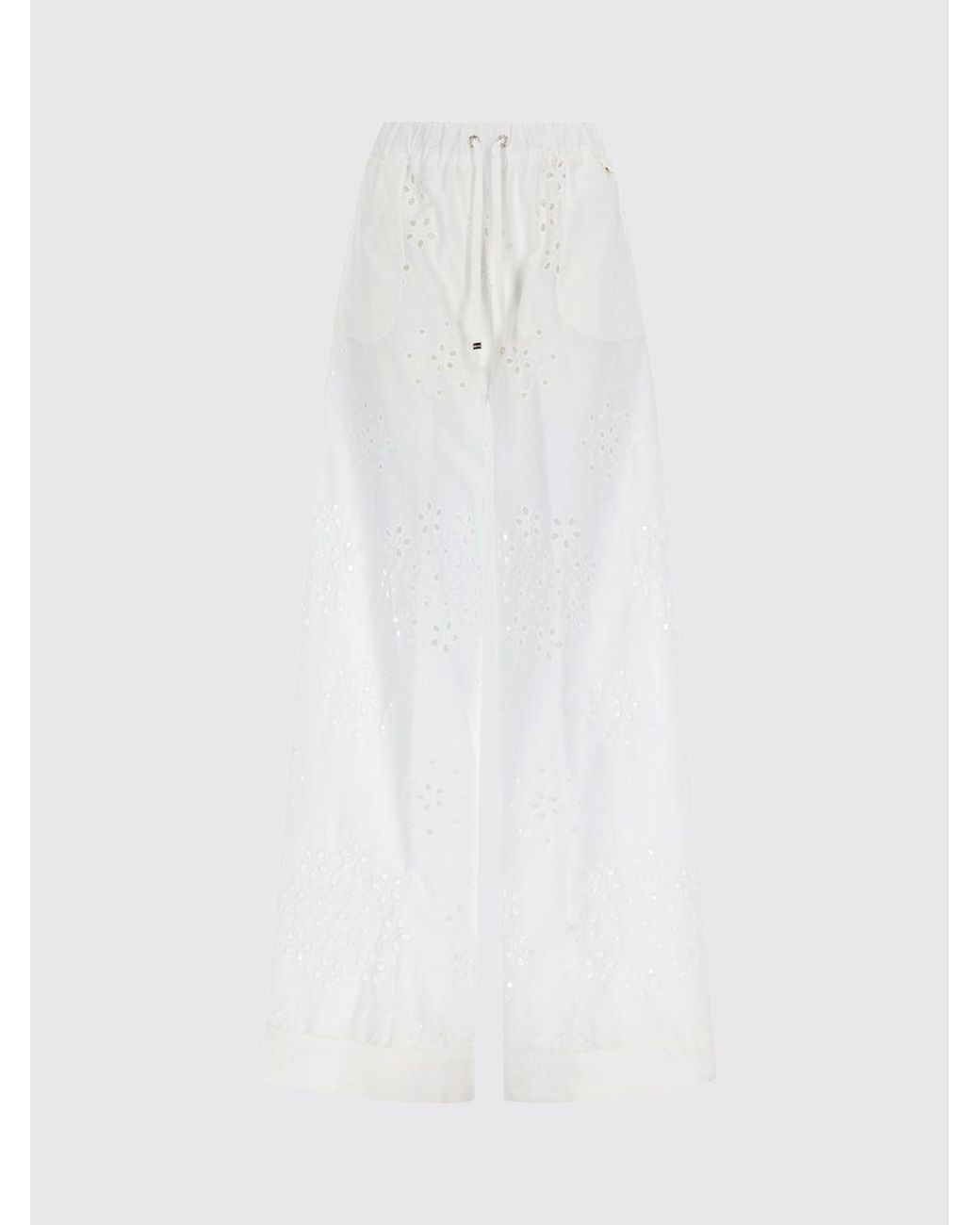 Herno White High-Waisted Wide-Leg Broderie Anglaise Trousers