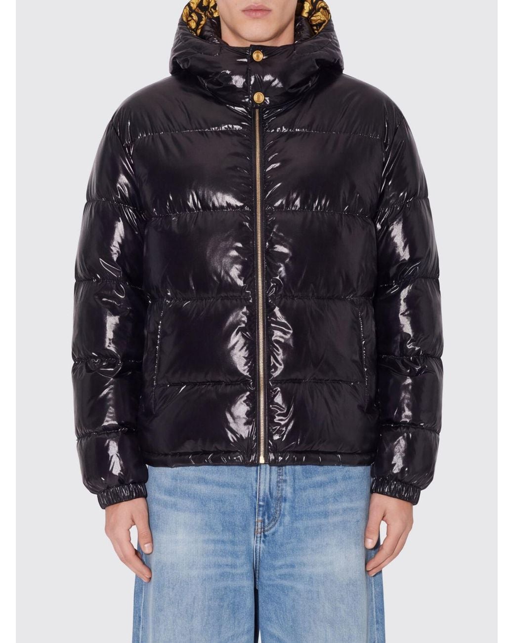 Versace Blue Water-Repellent Nylon Down Jacket With Hood And Medusa Logo for men