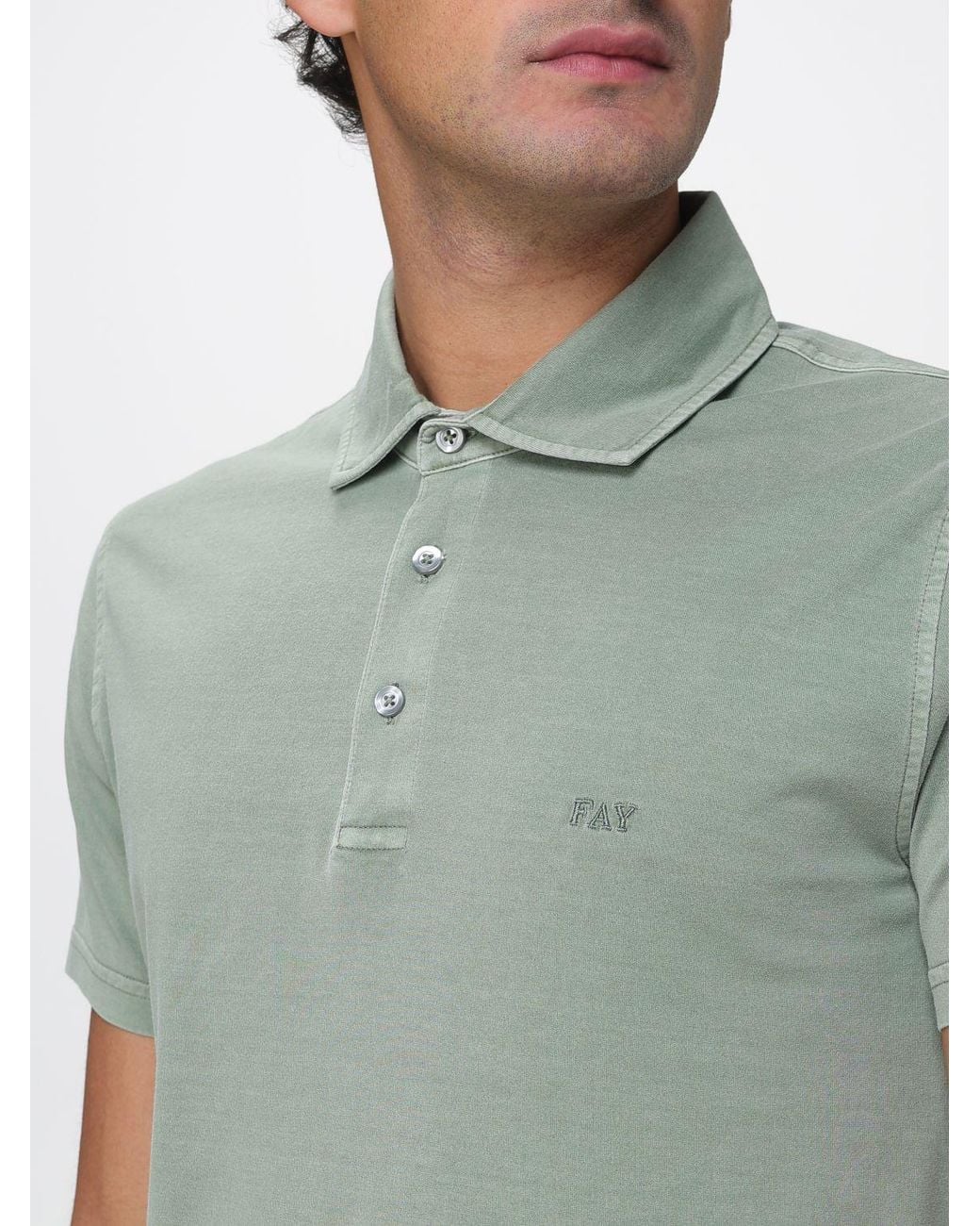 Fay Green Cotton Polo Shirt With Mini Logo for men