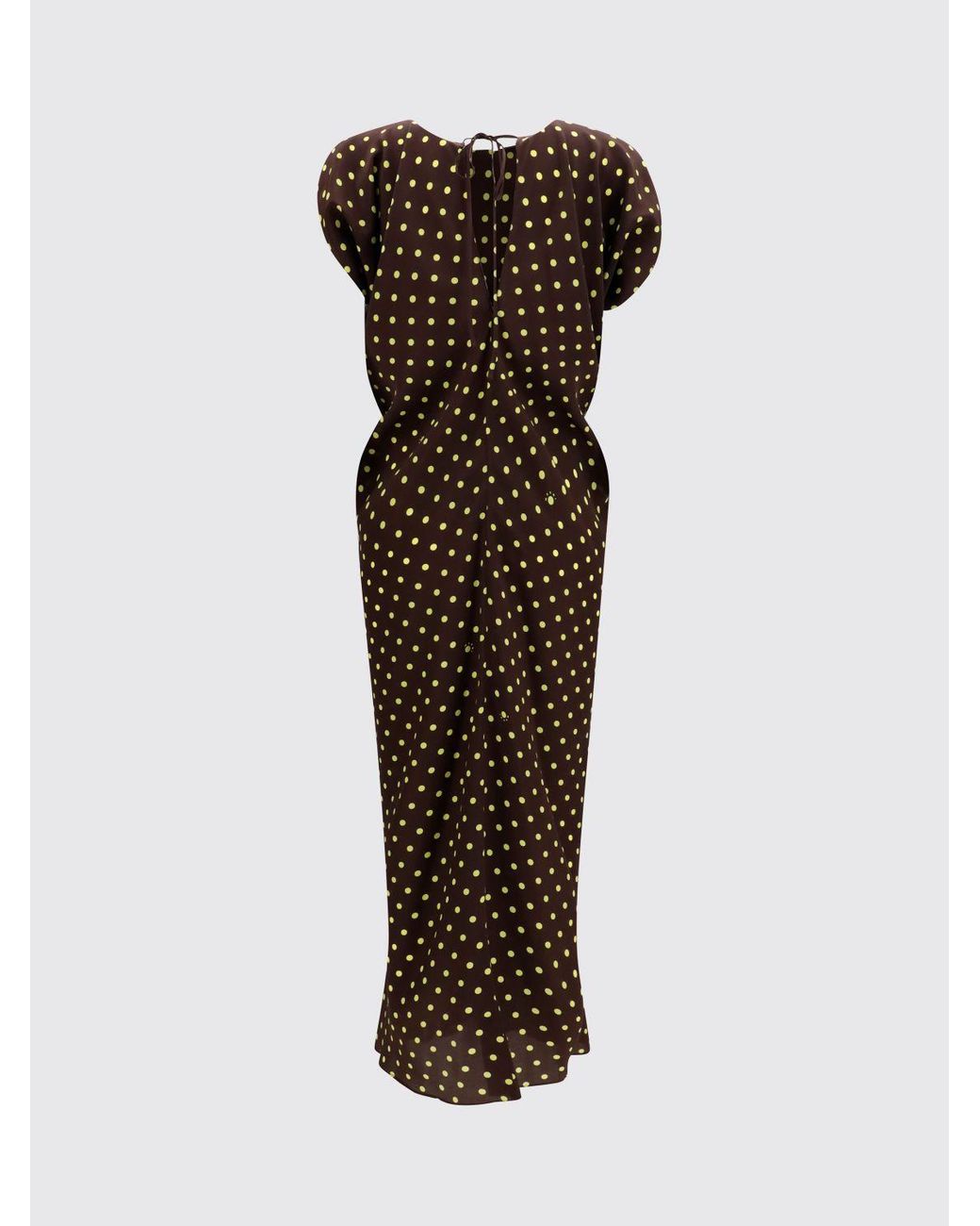 Marni Brown Polka-Dot Silk-Blend Midi Tunic With Padded Shoulders And Tie Closure
