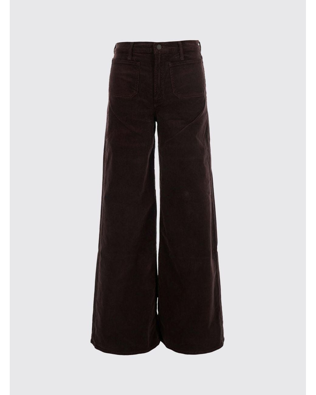 Mother Black Wide-Leg Corduroy Trousers With Mid-Rise Waist And Patch Pockets