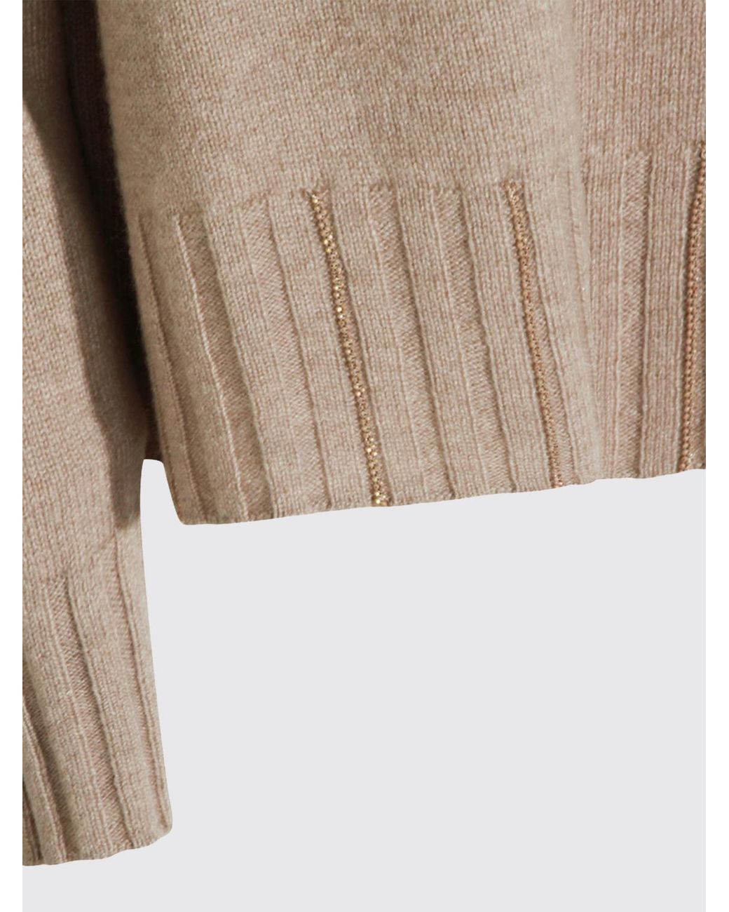 Fabiana Filippi Natural Virgin Wool Silk And Cashmere Crewneck Sweater With Monili