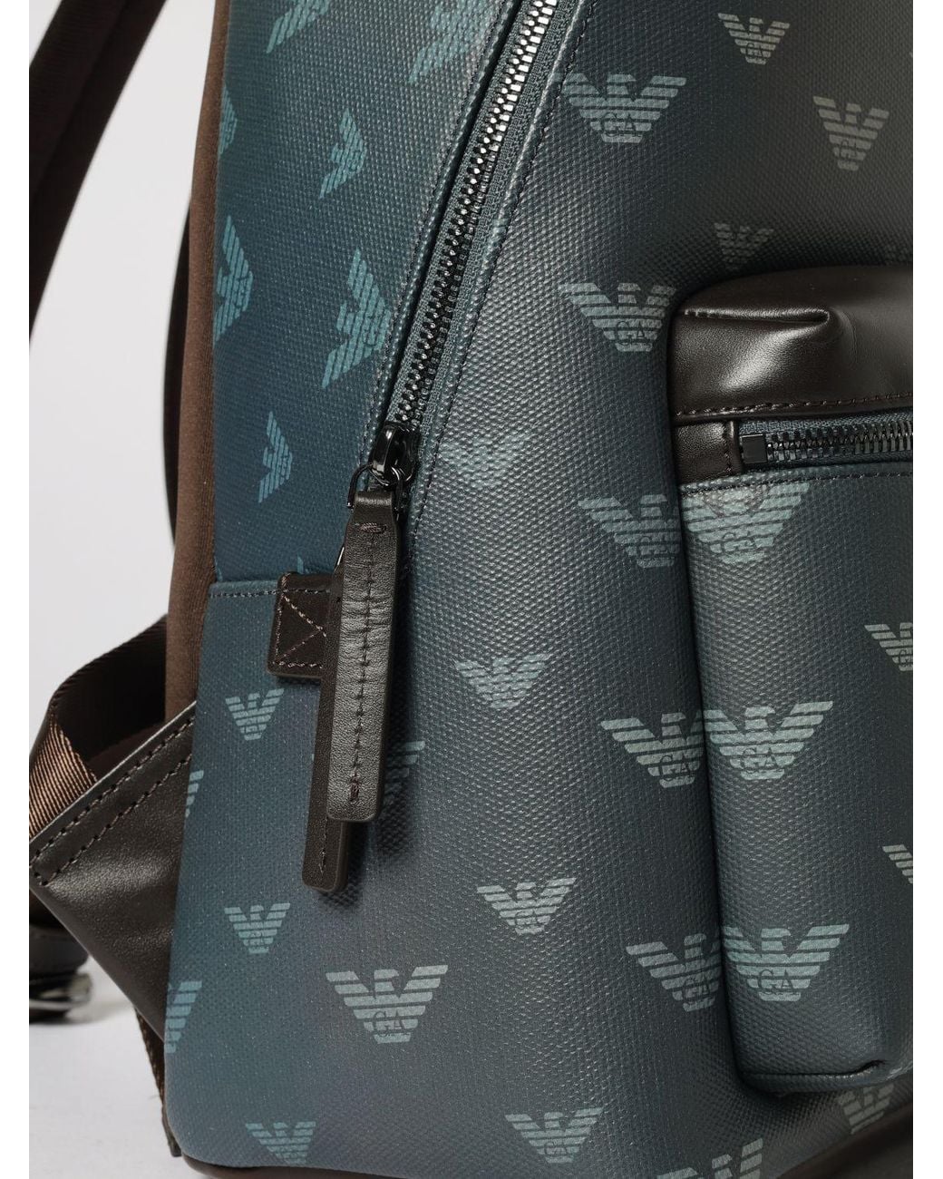Emporio Armani Gray Coated Cotton Backpack With Printed Monogram for men