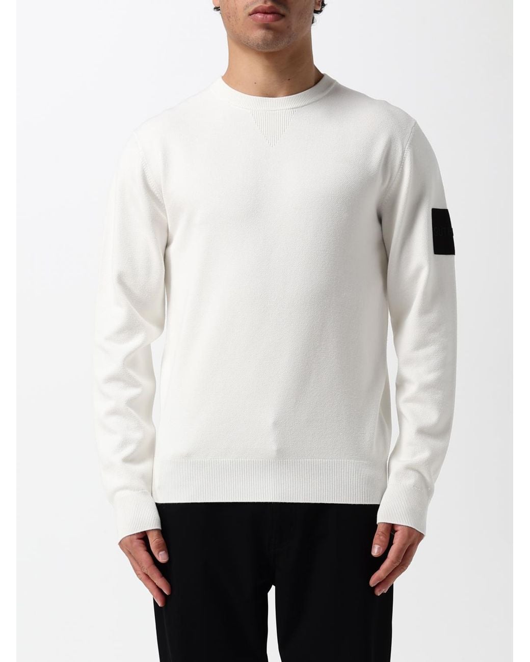 OUTHERE White Crewneck Jumper With Dropped Shoulders for men