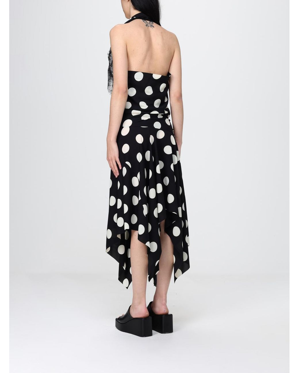Junya Watanabe White Polka Dot Crêpe Asymmetric Dress