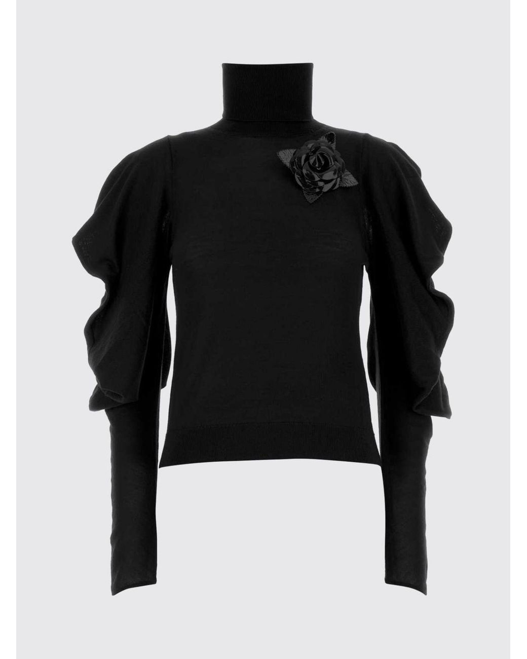 Blumarine Blue Wool Turtleneck Jumper With Flower Appliqué And Puff Shoulders