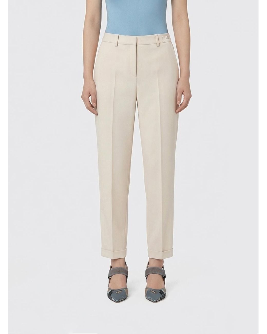 Fendi Natural Slim Fit Wool And Silk Trousers