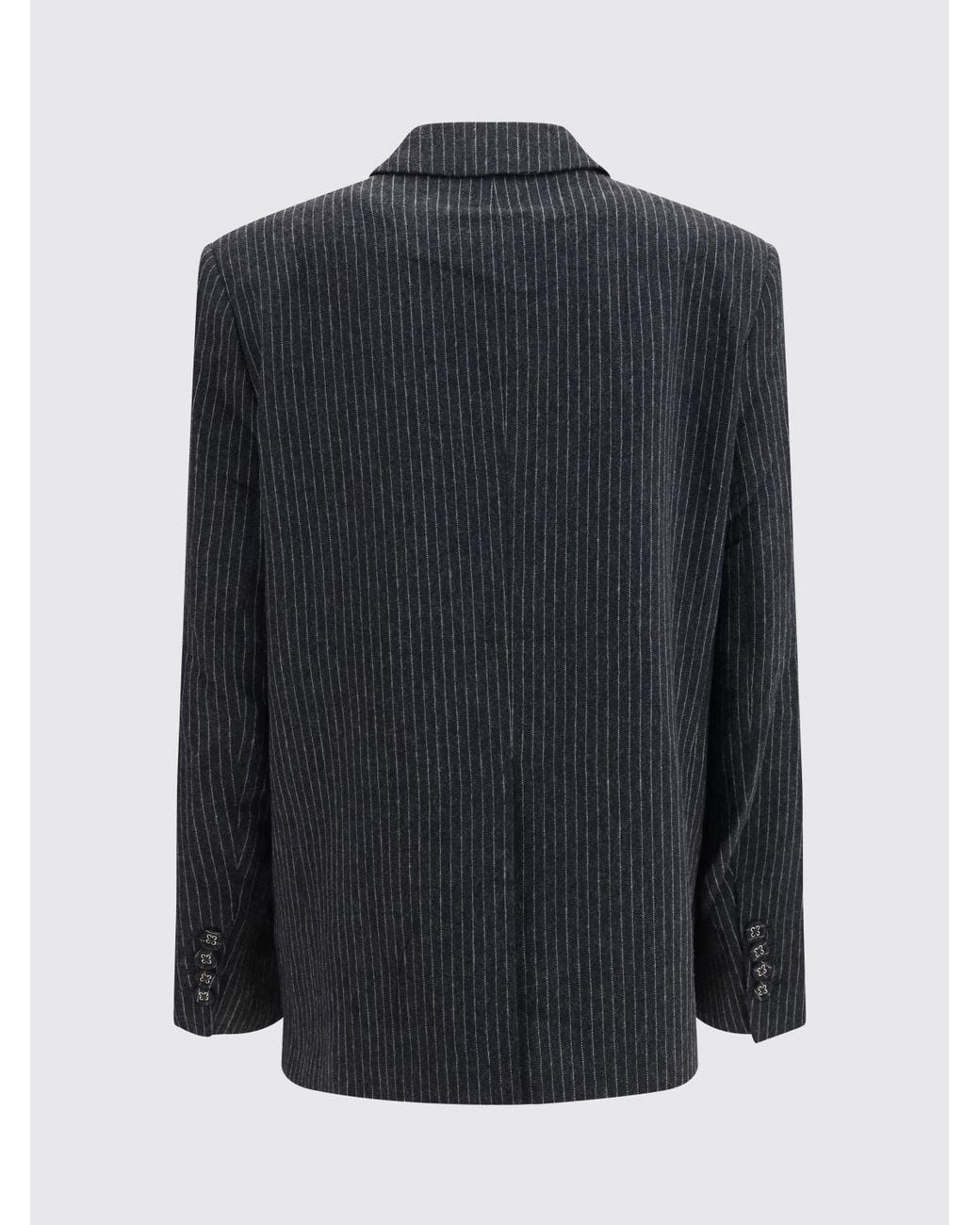 Ganni Gray Pinstripe Wool Single-Breasted Blazer With Lapels