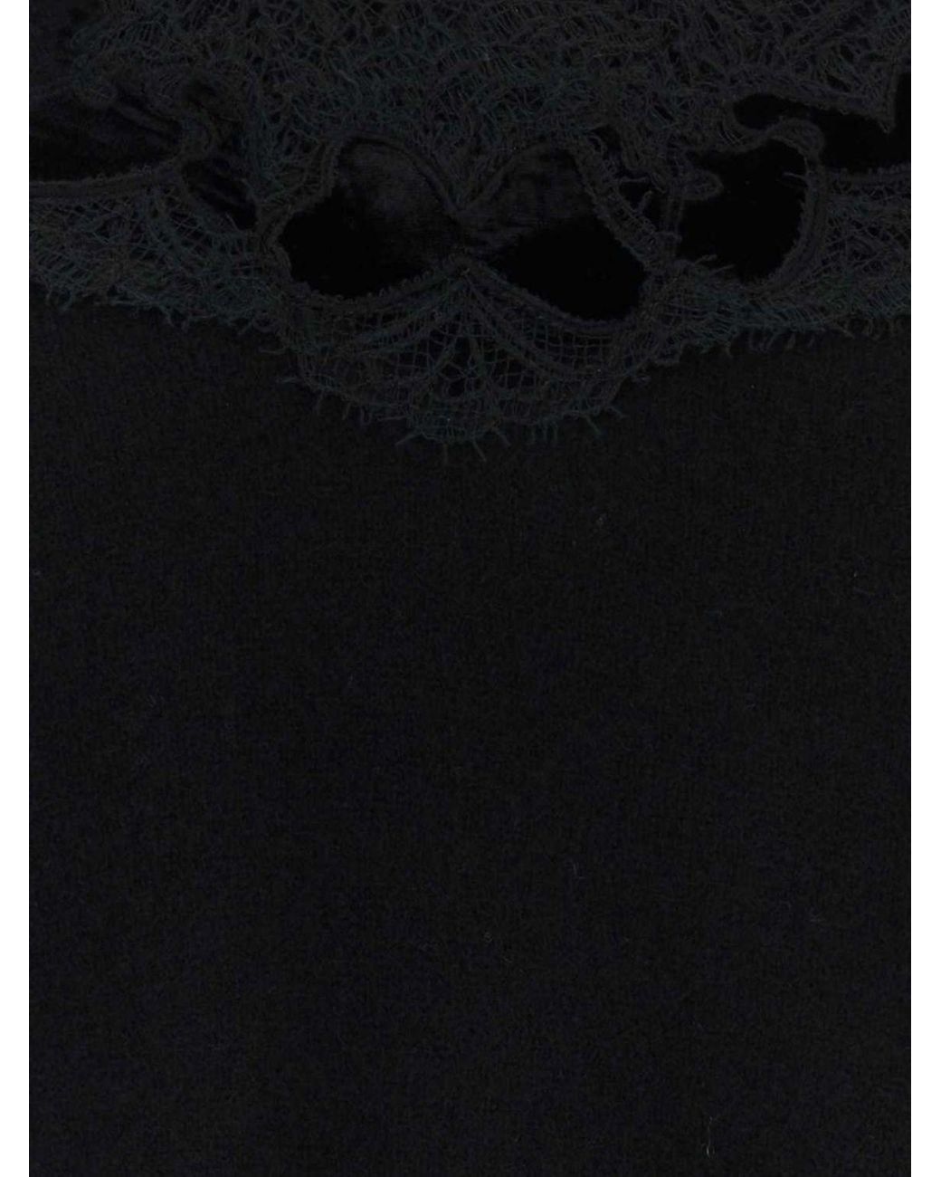 Ermanno Scervino Black V-Neck Pure Cashmere Jumper With Lace Inserts