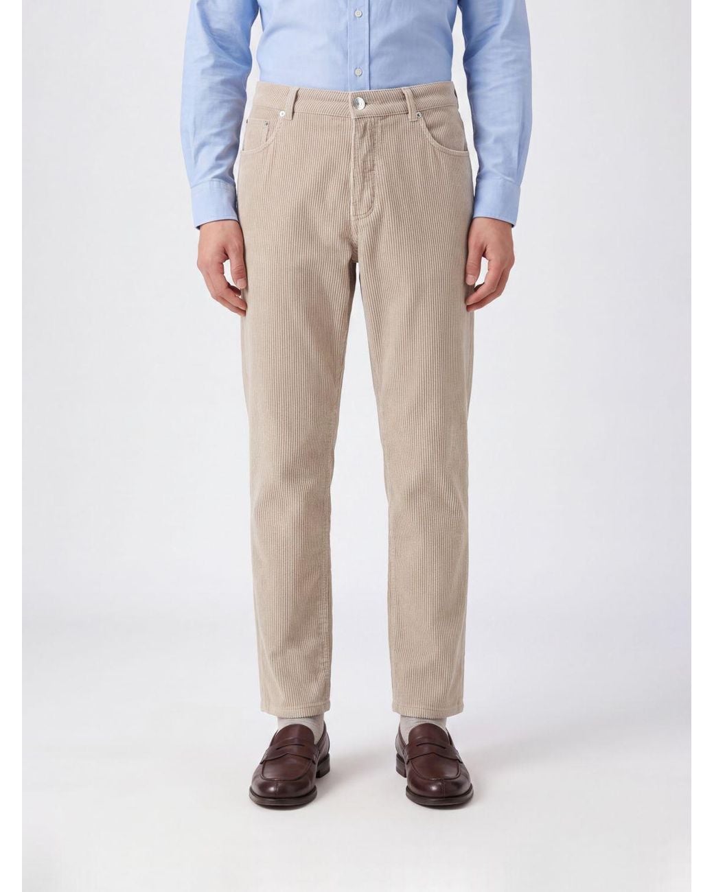 Brunello Cucinelli Natural Slim Fit Five-Pocket Cotton Corduroy Trousers for men