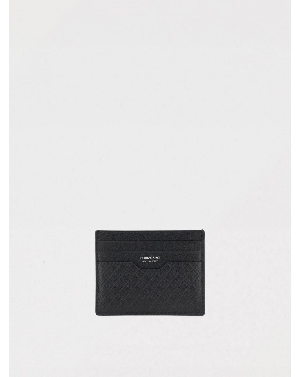 Ferragamo White Gancini Embossed Leather Card Holder for men