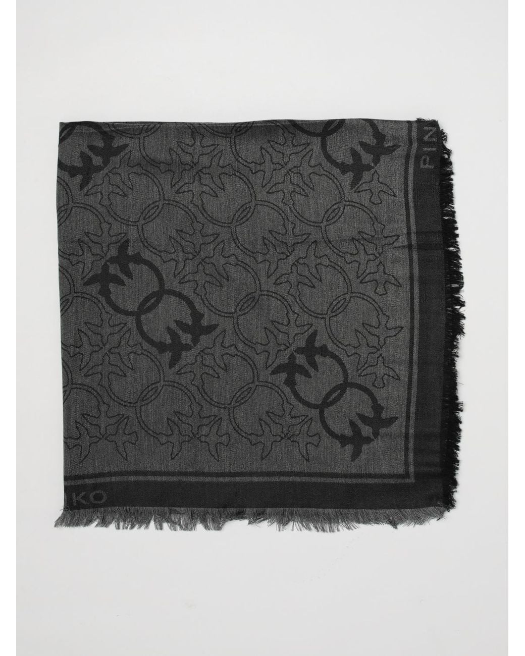 Pinko Black Love Birds Monogram Viscose-Blend Square Scarf