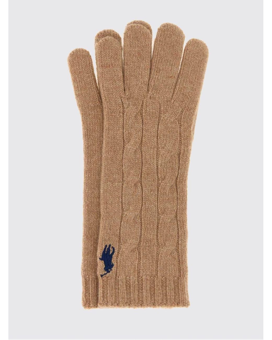 Polo Ralph Lauren Brown Wool And Cashmere-Blend Gloves With Embroidered Logo And Ribbed Cuffs