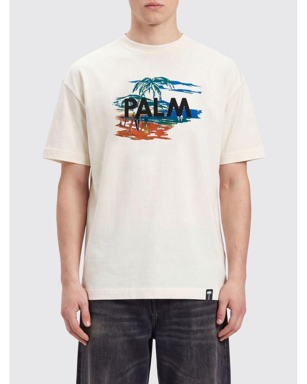 Palm Angels White Cotton T-Shirt With Graphic Contrast Logo Print for men