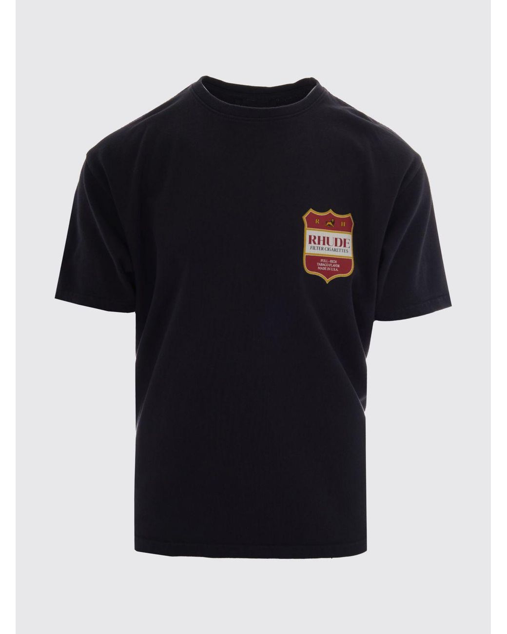 Rhude Black Cotton T-Shirt With Logo Crest And Dropped Shoulders for men