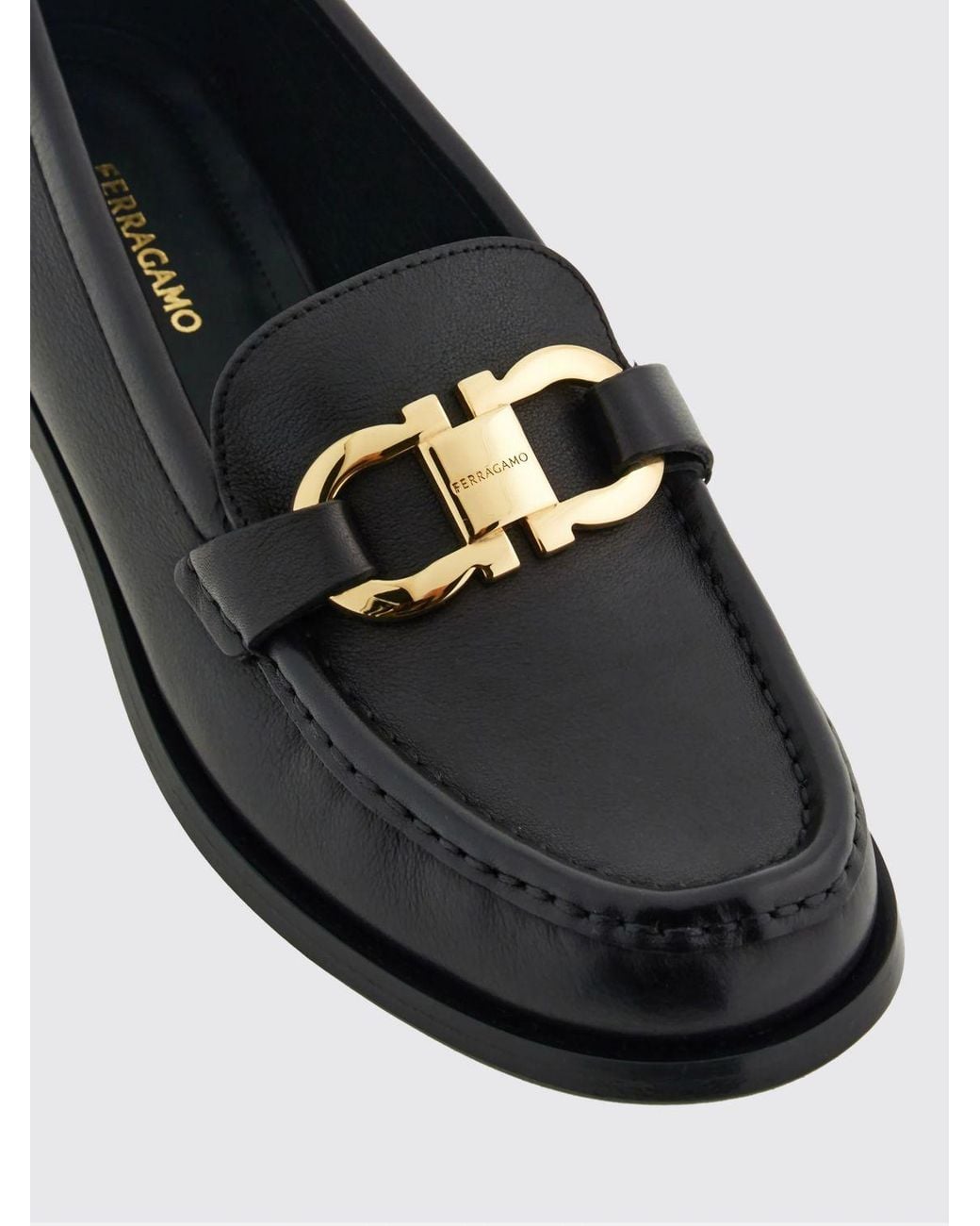 Ferragamo White Gancini Smooth Calfskin Loafers With Metallic Logo And Round Toe