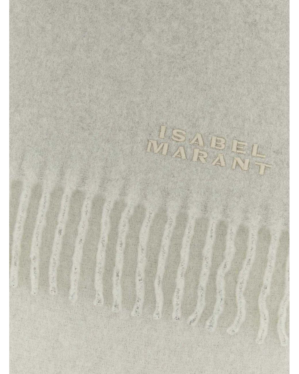 Isabel Marant White Firny Embroidered-Logo Alpaca Wool-Blend Scarf With Fringes