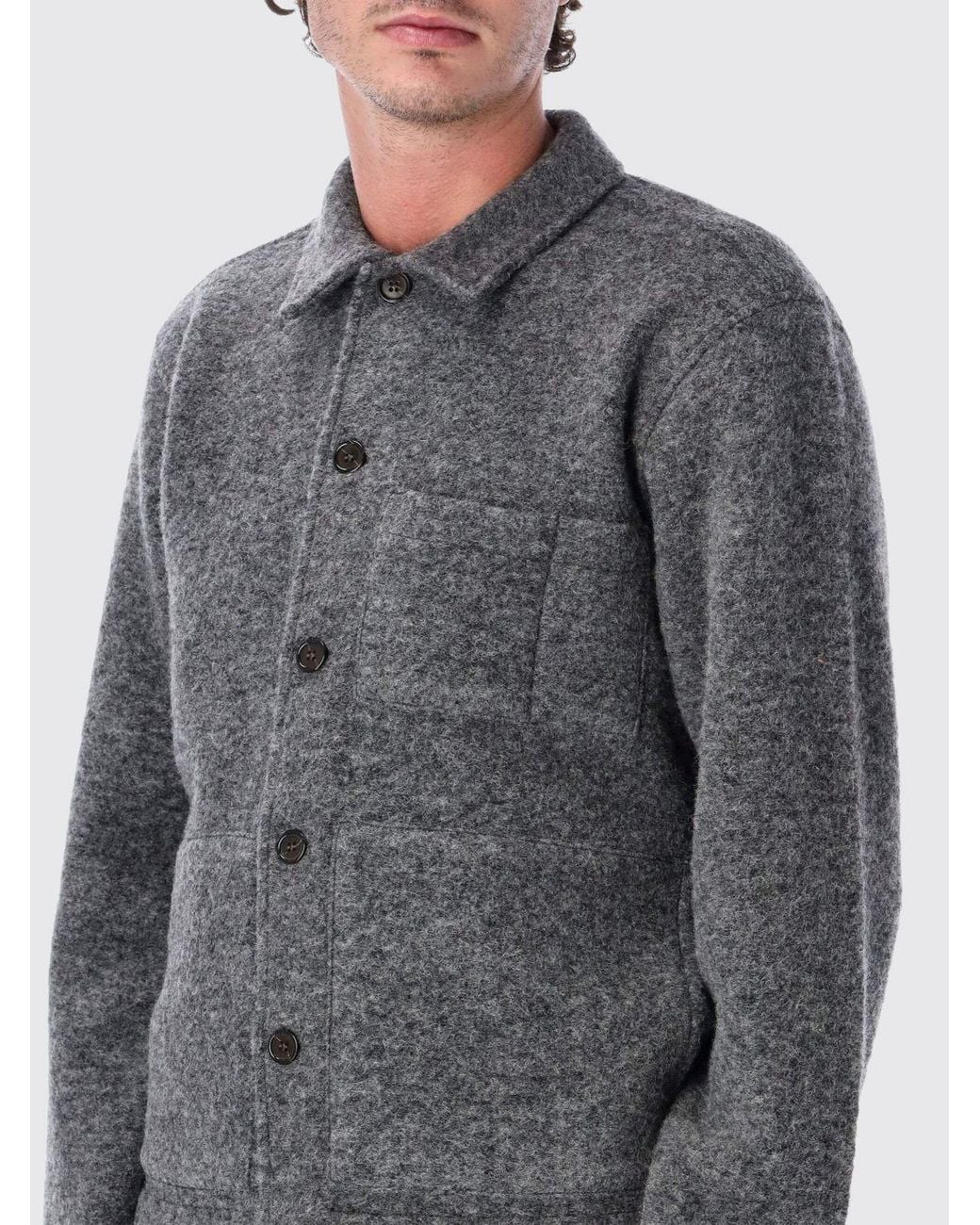 Universal Works Gray Wool-Blend Shirt Jacket With Patch Pockets And Classic Collar for men