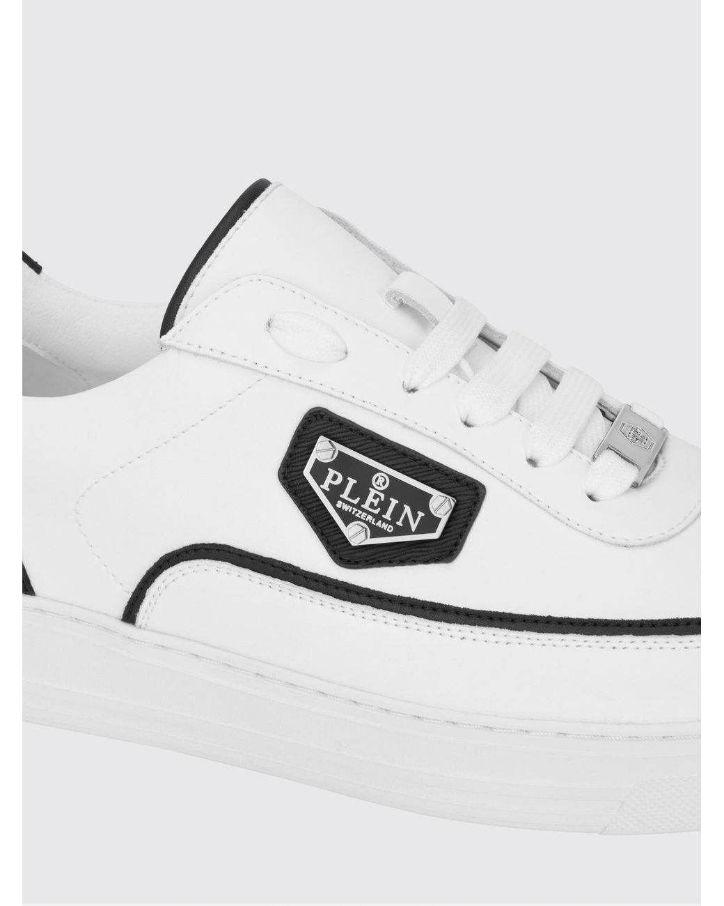 Philipp Plein White Two-Tone Leather Low-Top Trainers With Applied Logo for men