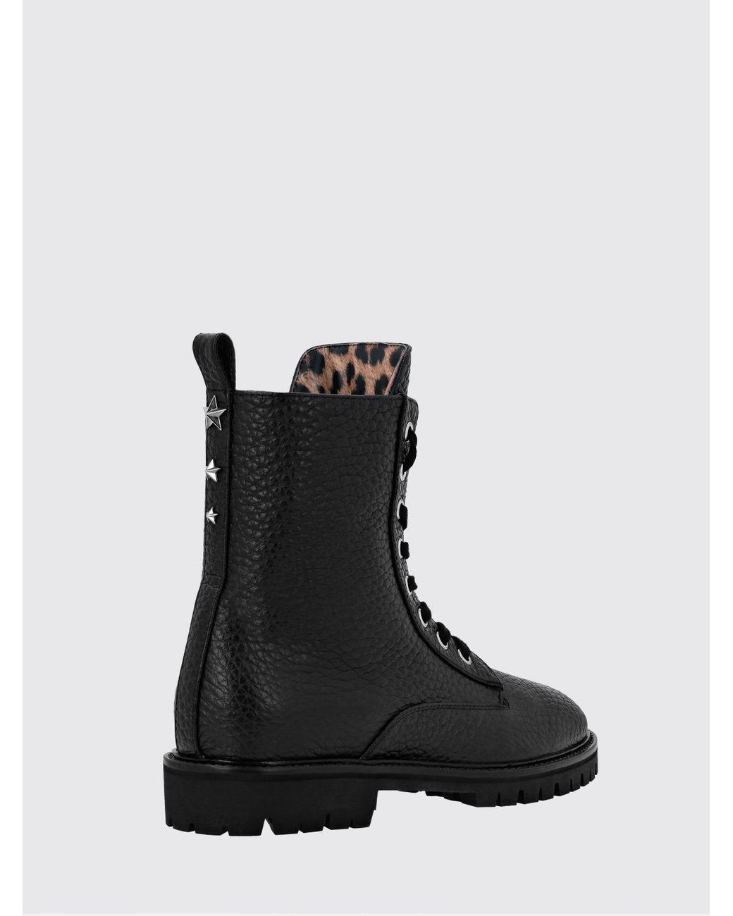 Philipp Plein Black Lace-Up Grained Leather Combat Boots With Lug Sole
