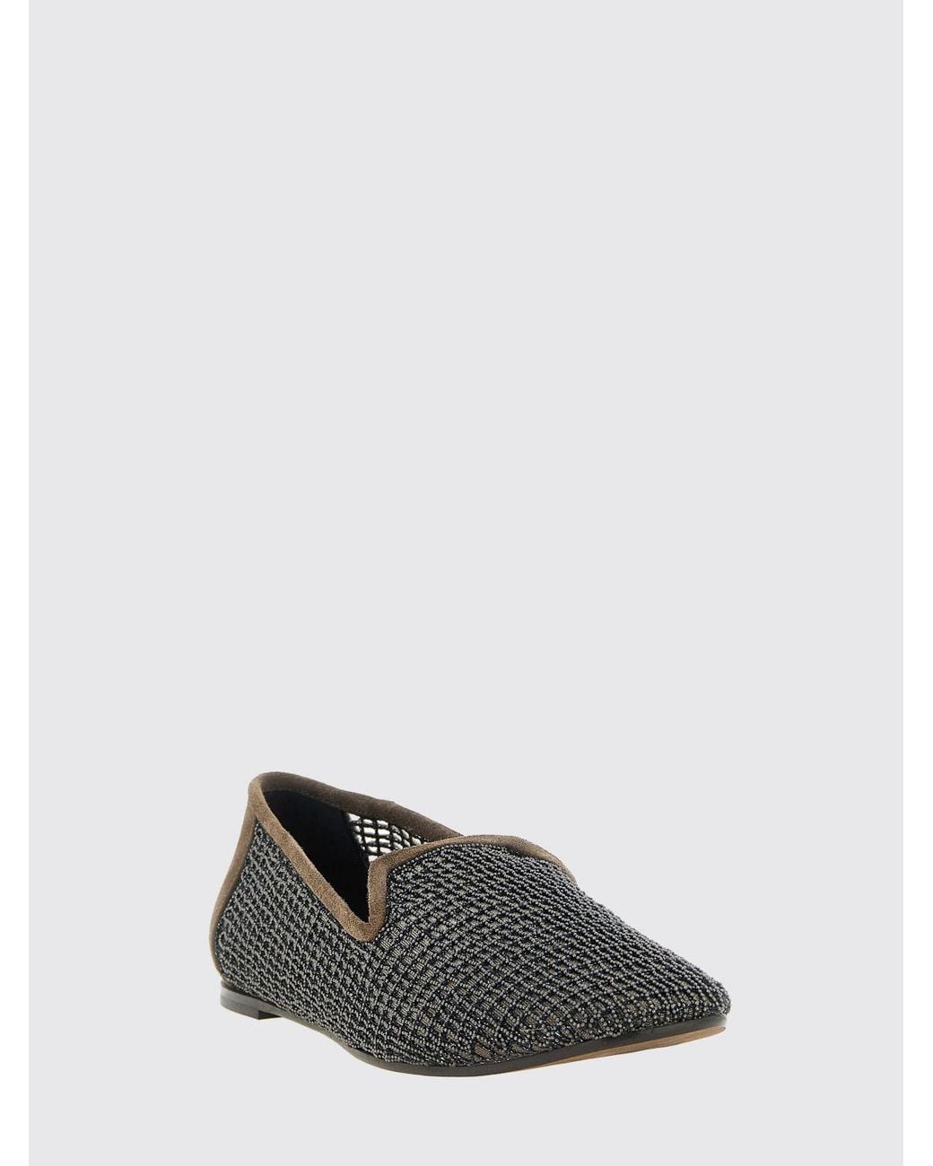Brunello Cucinelli White Suede Flat Loafers With Monili Embellishment And Perforated Detail