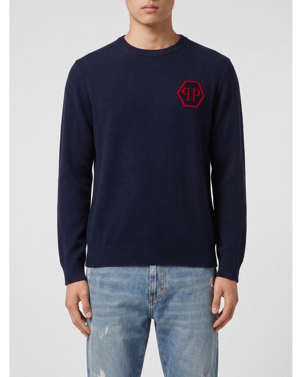 Philipp Plein Blue Pp Cashmere Crew Neck Sweater for men