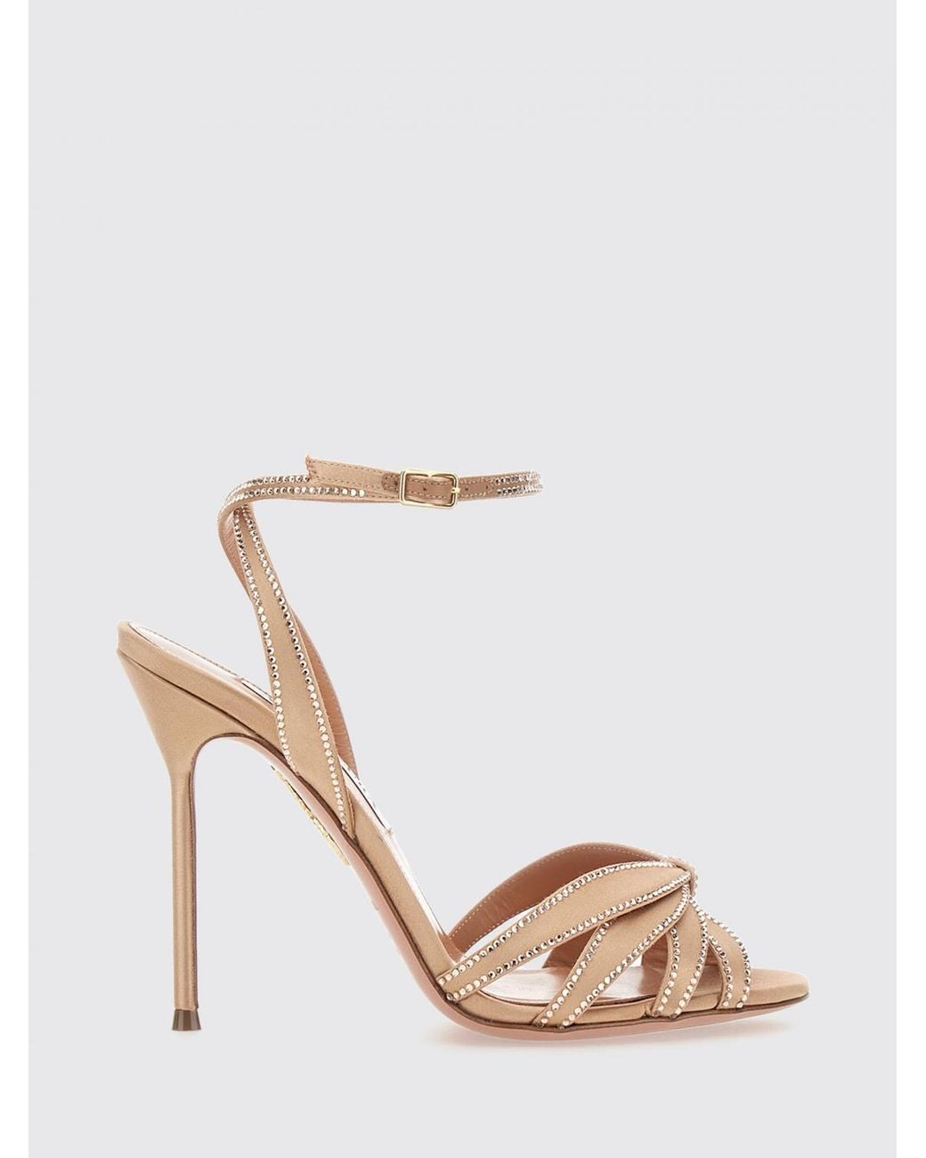 Aquazzura Natural Soulmate Crystal-Embellished Satin High-Heel Sandals