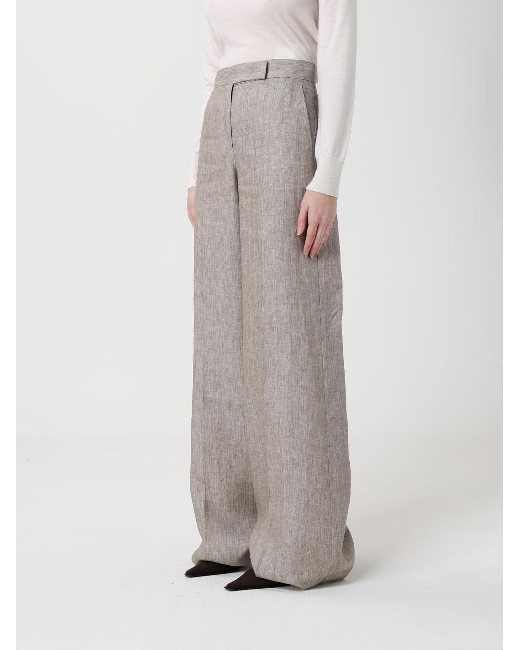 Max Mara Gray Deserto Linen Palazzo Trousers
