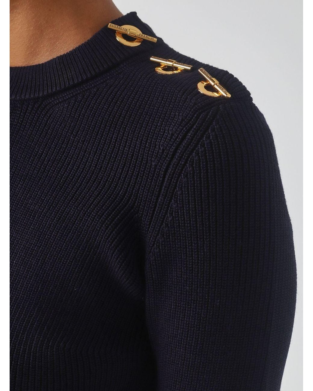 Elisabetta Franchi Blue Cropped Ribbed Viscose Top With Metal Eyelets
