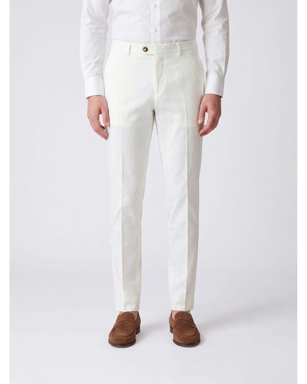 Brunello Cucinelli White Slim Fit Tailored Cotton Trousers for men