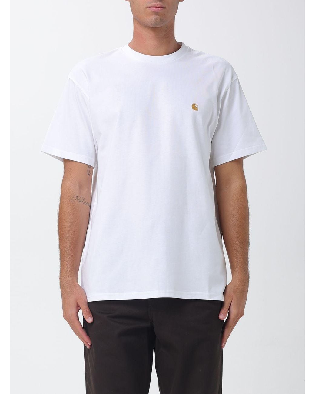 Carhartt White Cotton T-Shirt With Embroidered Logo And Dropped Shoulders for men