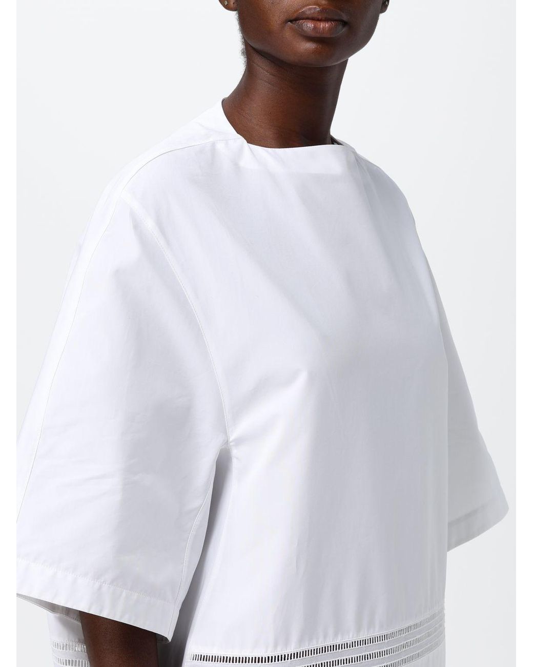 Alaïa White Perforated Cotton Poplin Mini Tunic With Short Sleeves
