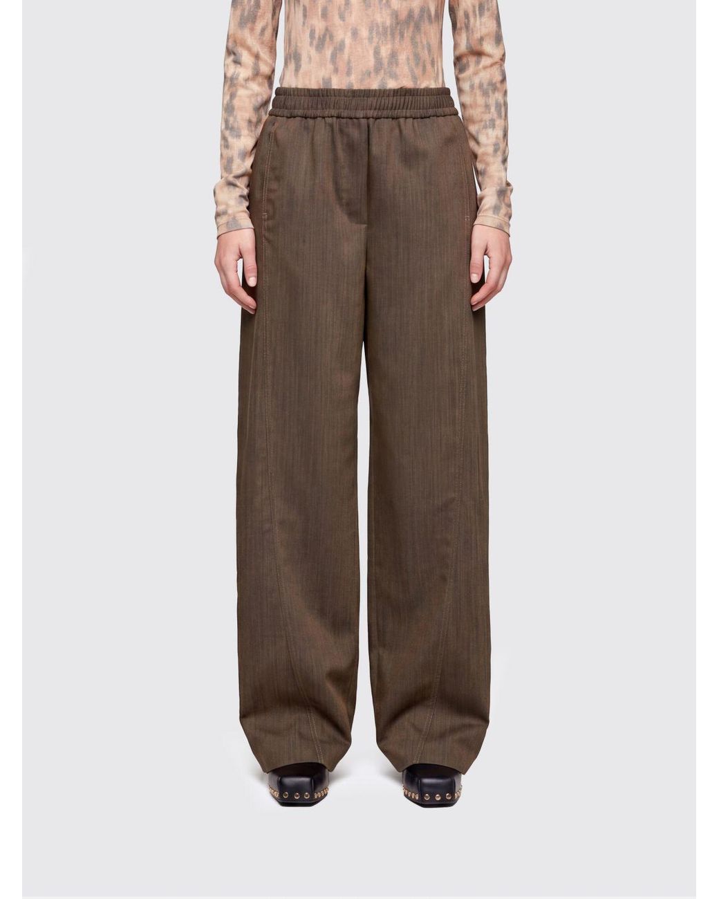 Ganni Brown Wool Wide Leg Trousers