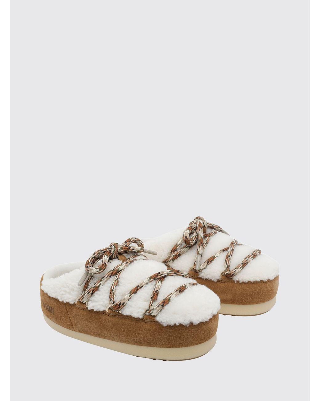 Moon Boot White Evx Suede And Shearling Mules With Platform Sole