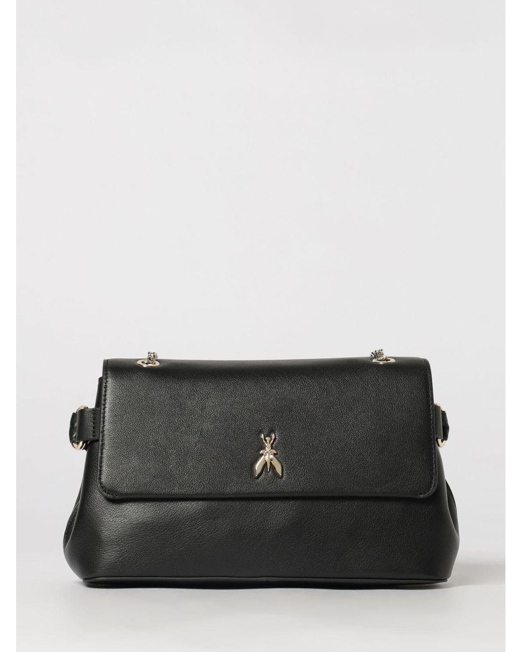 Patrizia Pepe Black Flared Smooth Leather Shoulder Bag With Sliding Chain Handle
