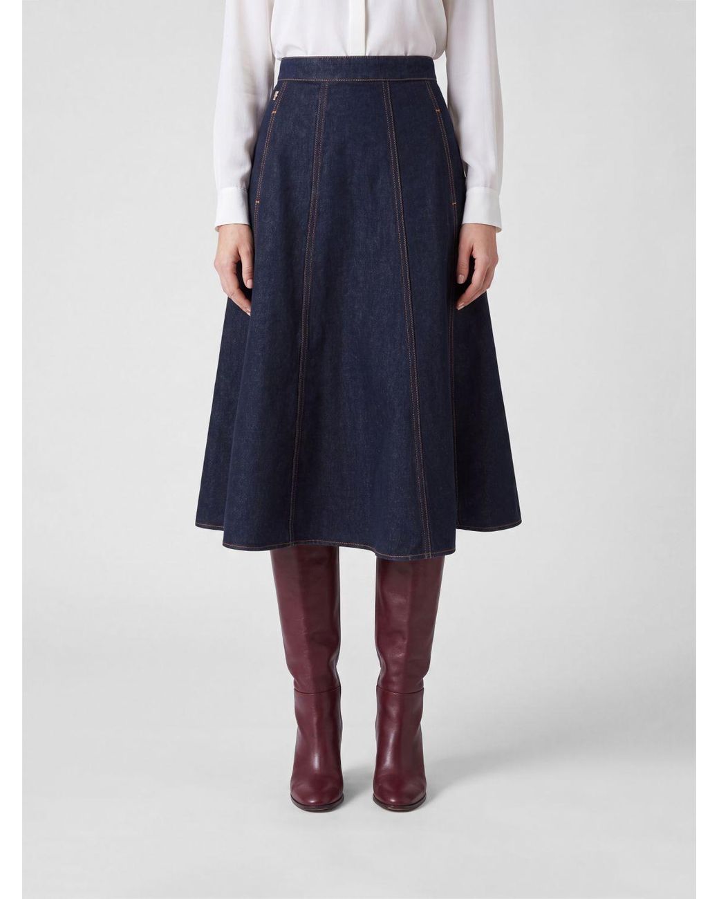 Alberta Ferretti Blue High-Waisted A-Line Midi Skirt