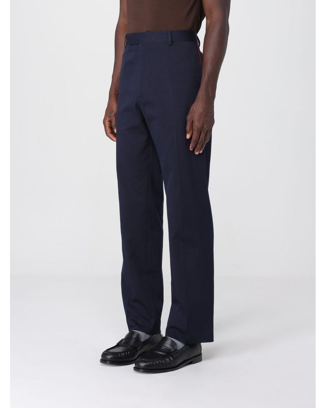Gucci Blue Slim Fit Cotton Twill Chino Trousers With Slash Pockets for men