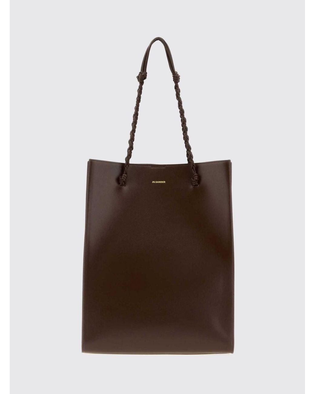 Jil Sander Brown Tangle Leather Shoulder Bag With Braided Handle And Logo
