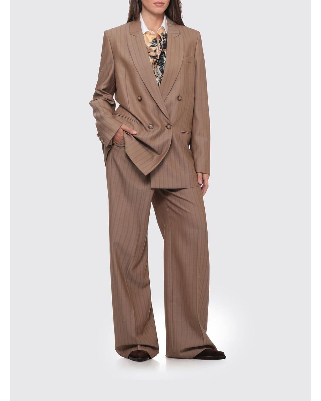 Etro Brown Oversized Double-Breasted Pinstriped Wool Blazer