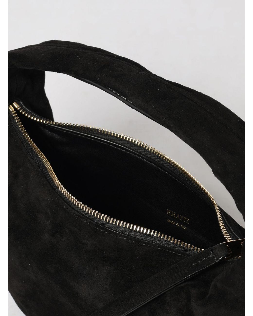 Khaite Black Olivia Small Suede Calfskin Hobo Bag With Zip Closure