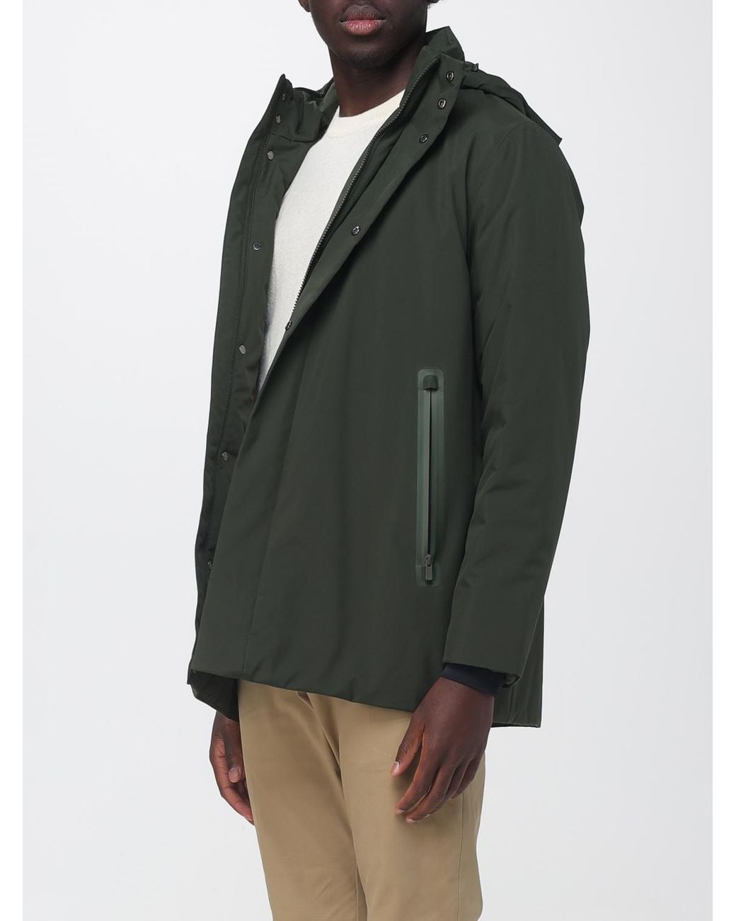 Save The Duck Green Short Waterproof Polyester Parka With Hood And Concealed Closure for men