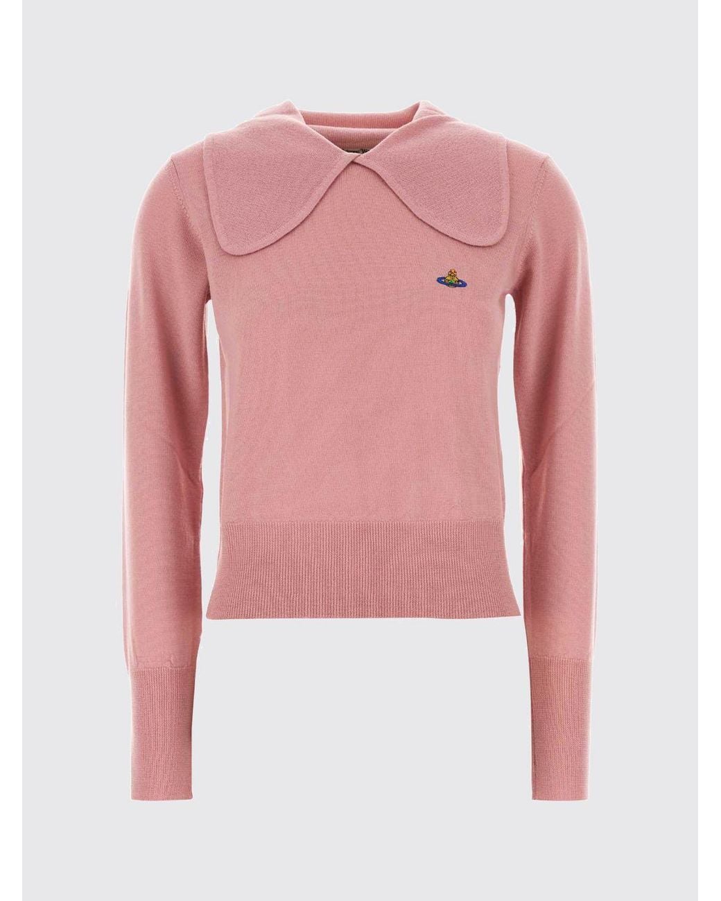 Vivienne Westwood Pink Wool Knit Polo With Sailor Collar And Orb Logo
