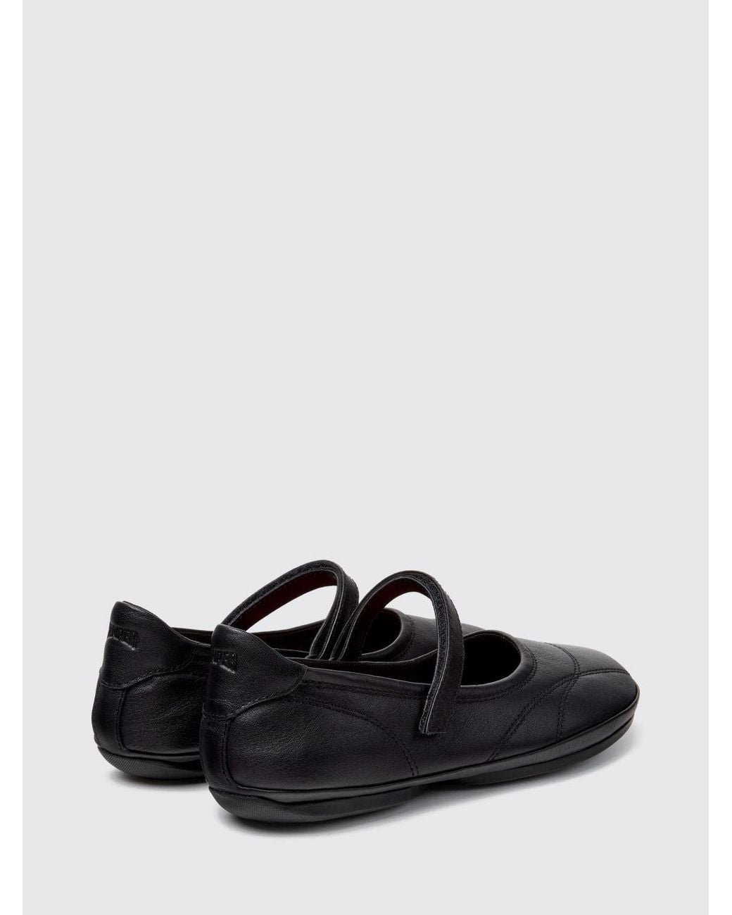 Camper White Right Nina Leather Mary Jane Flats With Velcro Strap