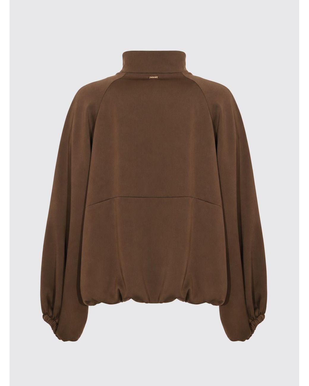 Twinset Brown Cropped Polyester Bomber Jacket With Balloon Sleeves